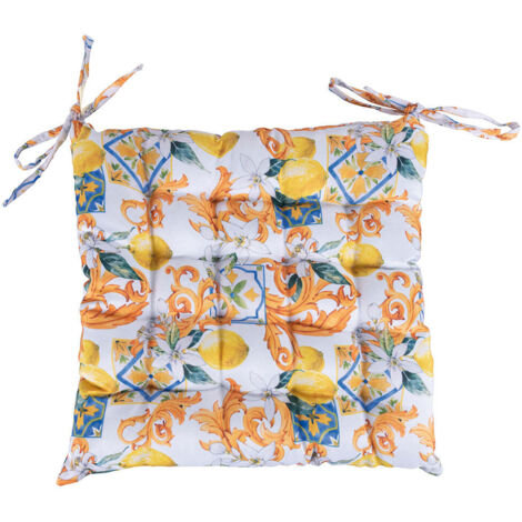  Cuscino Per Sedia Con Laccetti 40x40 Cm, Decoro Mediterraneo, Sicilia