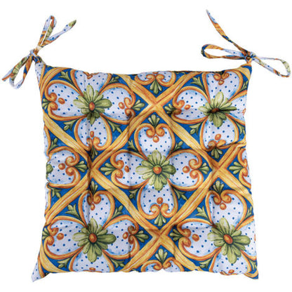  Cuscino Per Sedia Con Laccetti 40x40 Cm, Decoro Mediterraneo, Sicilia