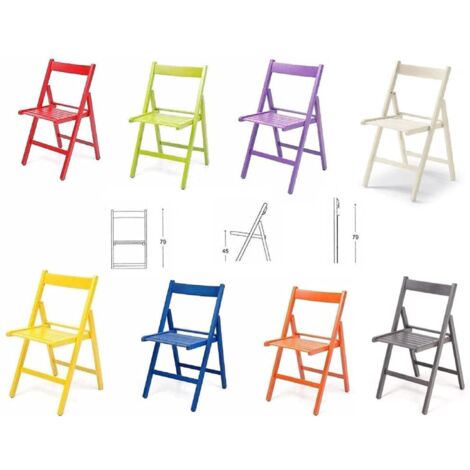  8 Sedie Pieghevoli In Legno Colorate Listellare Rosso,verde,viola,bianca,gialla,blu,arancio,grigio