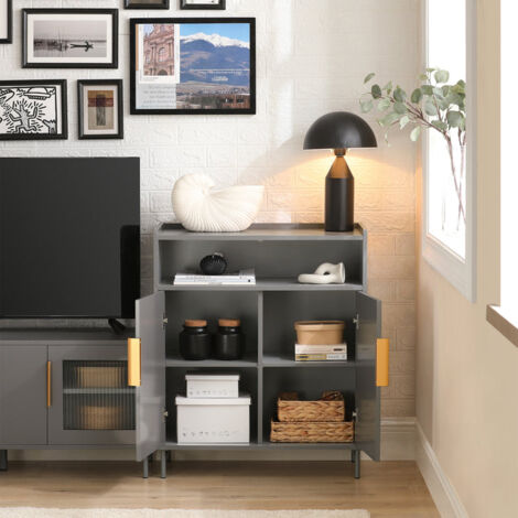  Credenza Mobile Da Cucina Cassettiera Mobile TV Mobile Ingresso Credenza Buffet Scarpiera Mobile Laterale Grigio 70x35x81cm FSB73-HG SoBuy
