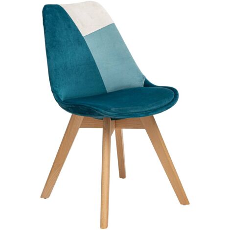  Sedia Patchwork Baya, Blu Anatra, Gambe In Faggio - Atmosphera Créateur D'intérieur