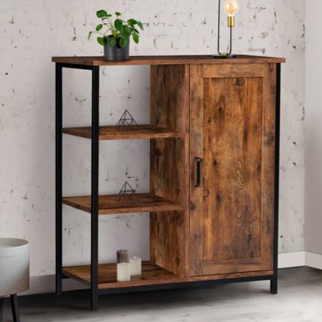  Credenza Con 3 Ripiani E Armadietto DAYTON Effetto Invecchiato Design Industriale