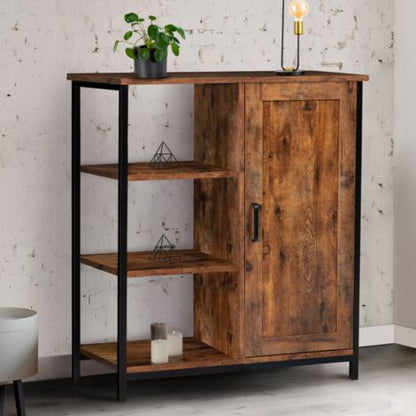  Credenza Con 3 Ripiani E Armadietto DAYTON Effetto Invecchiato Design Industriale