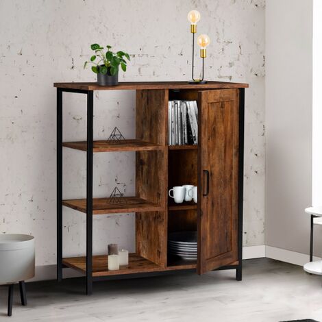  Credenza Con 3 Ripiani E Armadietto DAYTON Effetto Invecchiato Design Industriale