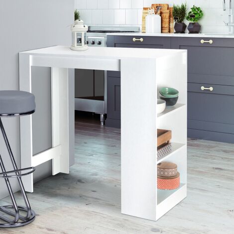  Tavolo Alto Da Bar BARTH Da 2 A 4 Persone Legno Bianco Piano Bianco