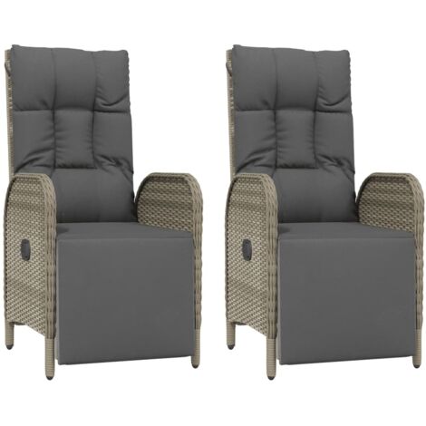  Sedie Reclinabili Da Esterno Con Cuscini 2 Pz Polyrattan Grigie VidaXL