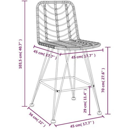  Sgabelli Da Bar 2 Pz 45x56x103,5 Cm Rattan PE E Acciaio VidaXL