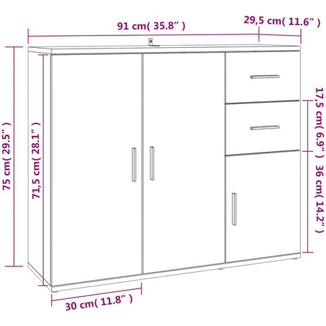  Credenza Grigio Cemento 91x29,5x75 Cm In Legno Multistrato VidaXL