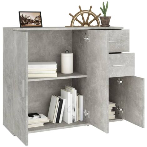  Credenza Grigio Cemento 91x29,5x75 Cm In Legno Multistrato VidaXL