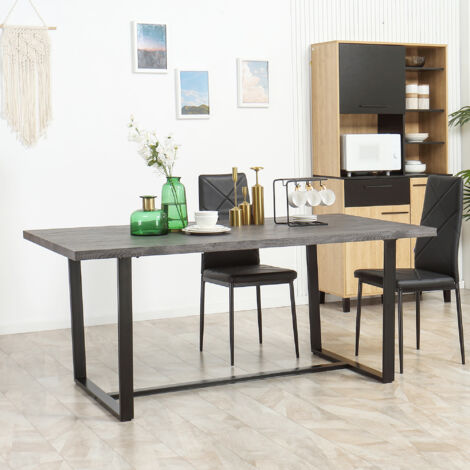  HOMCOM Tavolo Da Pranzo Rettangolare Stile Industriale Per 8 Persone, 180x90x75cm, Grigio E Nero
