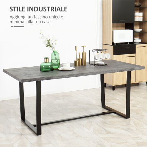  HOMCOM Tavolo Da Pranzo Rettangolare Stile Industriale Per 8 Persone, 180x90x75cm, Grigio E Nero