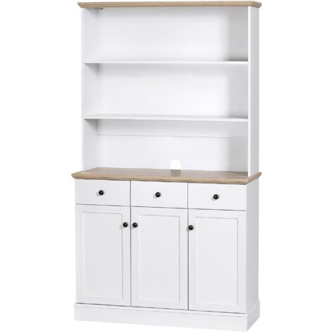  HOMCOM Credenza Da Cucina In Legno Bianco Con 3 Ripiani, 3 Cassetti E 2 Armadietti 101x39x180.5 Cm