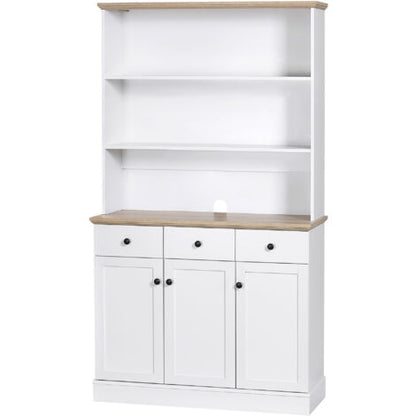  HOMCOM Credenza Da Cucina In Legno Bianco Con 3 Ripiani, 3 Cassetti E 2 Armadietti 101x39x180.5 Cm