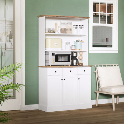  HOMCOM Credenza Da Cucina In Legno Bianco Con 3 Ripiani, 3 Cassetti E 2 Armadietti 101x39x180.5 Cm