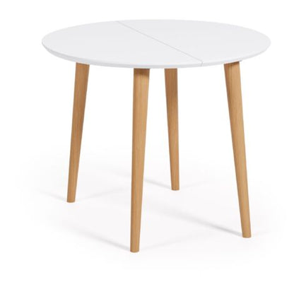  Kave Home - Tavolo Rotondo Allungabile Oqui MDF Laccato Bianco E Gambe In Faggio Massiccio 90 (170) X