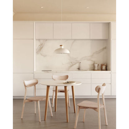  Kave Home - Tavolo Rotondo Allungabile Oqui MDF Laccato Bianco E Gambe In Faggio Massiccio 90 (170) X