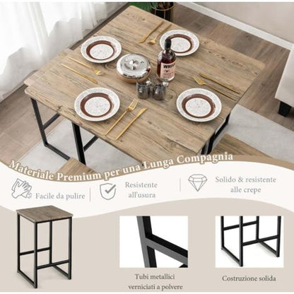  COSTWAY Set Di Tavoli Quadrati Salvaspazio Per Piccoli Spazi, Appartamenti, Piccoli Set Di Tavoli Alti Da Cucina Per 4 Persone Con Struttura In Metallo, Grigio