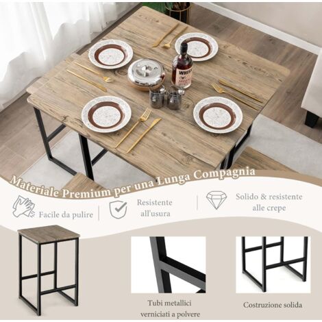  COSTWAY Set Di Tavoli Quadrati Salvaspazio Per Piccoli Spazi, Appartamenti, Piccoli Set Di Tavoli Alti Da Cucina Per 4 Persone Con Struttura In Metallo, Grigio