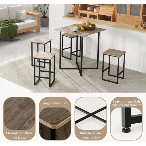  COSTWAY Set Di Tavoli Quadrati Salvaspazio Per Piccoli Spazi, Appartamenti, Piccoli Set Di Tavoli Alti Da Cucina Per 4 Persone Con Struttura In Metallo, Grigio