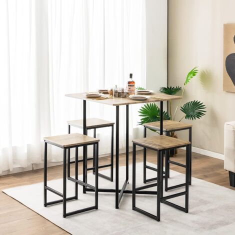  COSTWAY Set Di Tavoli Quadrati Salvaspazio Per Piccoli Spazi, Appartamenti, Piccoli Set Di Tavoli Alti Da Cucina Per 4 Persone Con Struttura In Metallo, Grigio