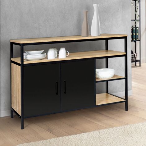  Credenza A 2 Ante, Nera, Design Industriale BOSTON