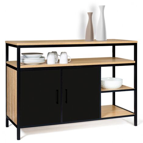  Credenza A 2 Ante, Nera, Design Industriale BOSTON