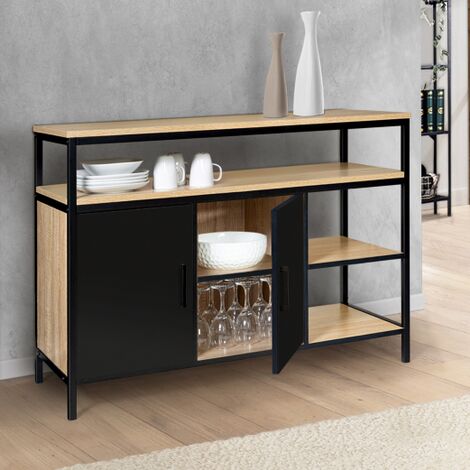  Credenza A 2 Ante, Nera, Design Industriale BOSTON