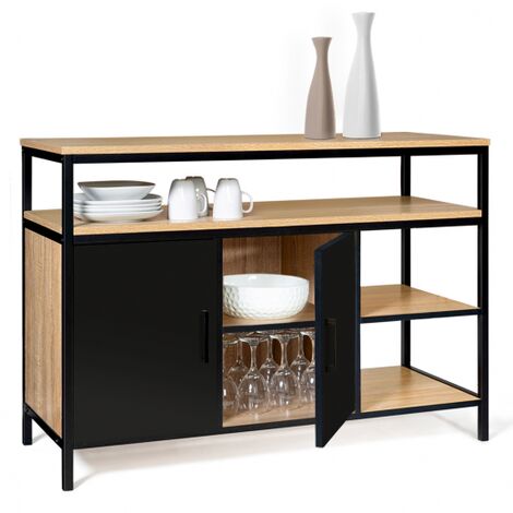  Credenza A 2 Ante, Nera, Design Industriale BOSTON