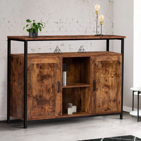  Credenza A 2 Ante Con Ripiani Effetto Invecchiato, Design Industriale DAYTON