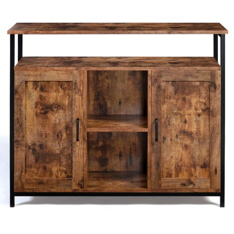  Credenza A 2 Ante Con Ripiani Effetto Invecchiato, Design Industriale DAYTON
