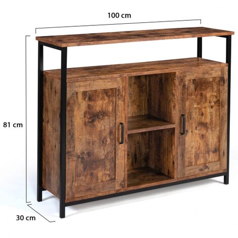  Credenza A 2 Ante Con Ripiani Effetto Invecchiato, Design Industriale DAYTON