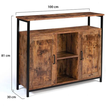  Credenza A 2 Ante Con Ripiani Effetto Invecchiato, Design Industriale DAYTON