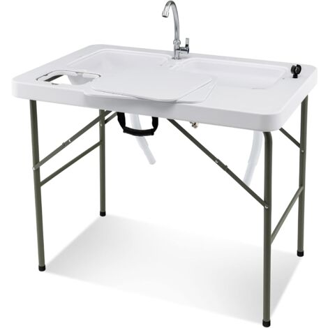  COSTWAY Tavolo Da Campeggio Portatile, Tavolo Pieghevole Con 2 Lavandini, Rubinetto Girevole A 360°, Tavolo Da Esterno Per Picnic, Barbecue E Pesca, 101,5 X 65,5 X 107,5 Cm, Portata 150 Kg