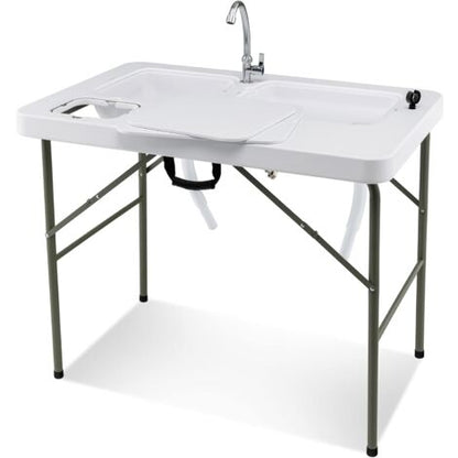  COSTWAY Tavolo Da Campeggio Portatile, Tavolo Pieghevole Con 2 Lavandini, Rubinetto Girevole A 360°, Tavolo Da Esterno Per Picnic, Barbecue E Pesca, 101,5 X 65,5 X 107,5 Cm, Portata 150 Kg