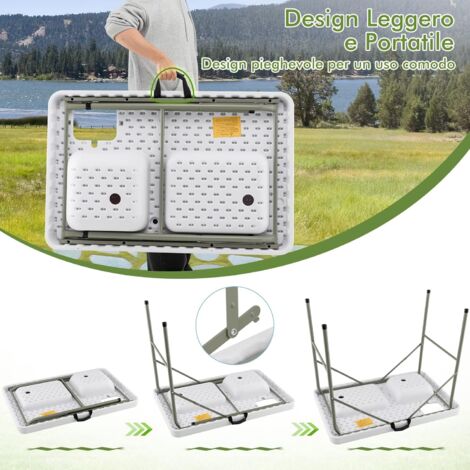  COSTWAY Tavolo Da Campeggio Portatile, Tavolo Pieghevole Con 2 Lavandini, Rubinetto Girevole A 360°, Tavolo Da Esterno Per Picnic, Barbecue E Pesca, 101,5 X 65,5 X 107,5 Cm, Portata 150 Kg