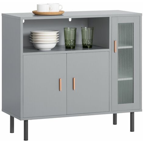  Mobile Da Cucina Mobile Per Microonde Credenza Con Ante Cassettiera Mobile Da Ingresso Mobiletto Buffet Grigio Chiaro 80x35x75cm FSB82-HG SoBuy