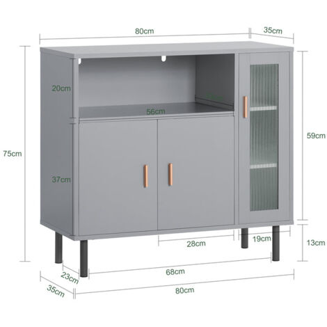  Mobile Da Cucina Mobile Per Microonde Credenza Con Ante Cassettiera Mobile Da Ingresso Mobiletto Buffet Grigio Chiaro 80x35x75cm FSB82-HG SoBuy