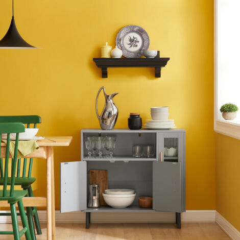  Mobile Da Cucina Mobile Per Microonde Credenza Con Ante Cassettiera Mobile Da Ingresso Mobiletto Buffet Grigio Chiaro 80x35x75cm FSB82-HG SoBuy