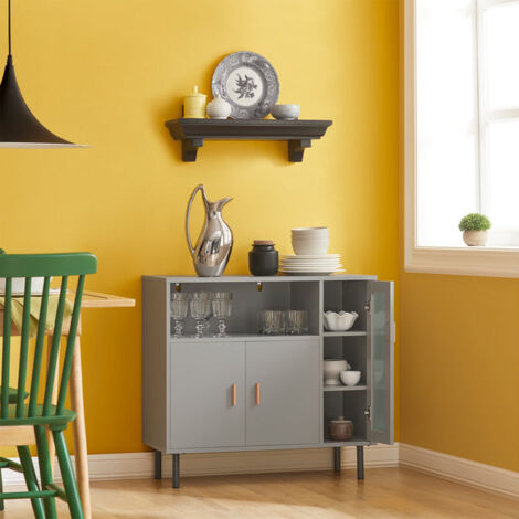  Mobile Da Cucina Mobile Per Microonde Credenza Con Ante Cassettiera Mobile Da Ingresso Mobiletto Buffet Grigio Chiaro 80x35x75cm FSB82-HG SoBuy