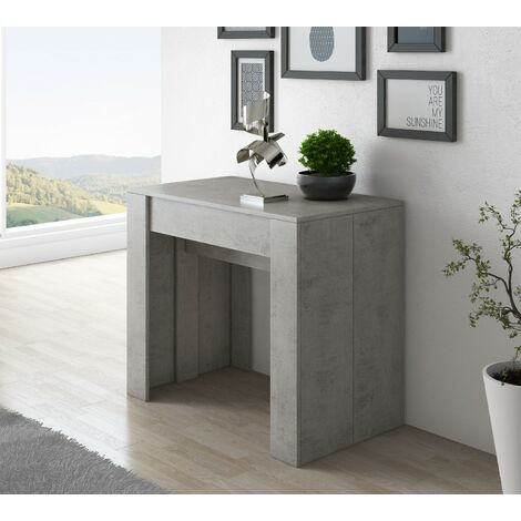  Skraut Home - Consolle Tavolo Allungabile Fino A 140 Cm, Colore CEMENTO, Dimensioni Chiuso: 90x50x78 Cm.