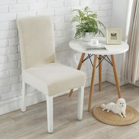 None Fodera Per Sedia Jacquard Beige In 2 Pezzi