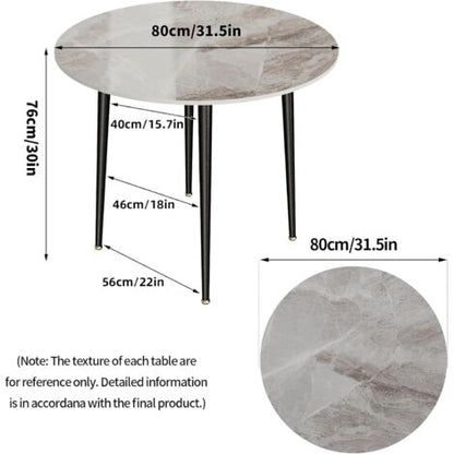  80cm Tavolo Da Pranzo In Marmo Rotondo Tavolo Cucina Elegante Per Sala Soggiorno Bar Giardino Salotto Stile Nordico, Grigio