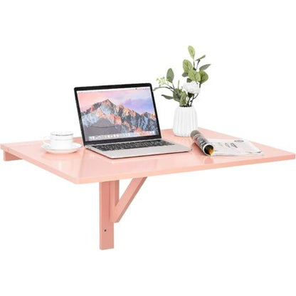  COSTWAY Tavolo Pieghevole A Muro, Tavolino Porta PC Da Parete In Legno, Tavolo A Scomparsa Multifunzionale, Ideale Per Soggiorno, Cucina E Studio, 80 X 60 X 45 Cm, Pink