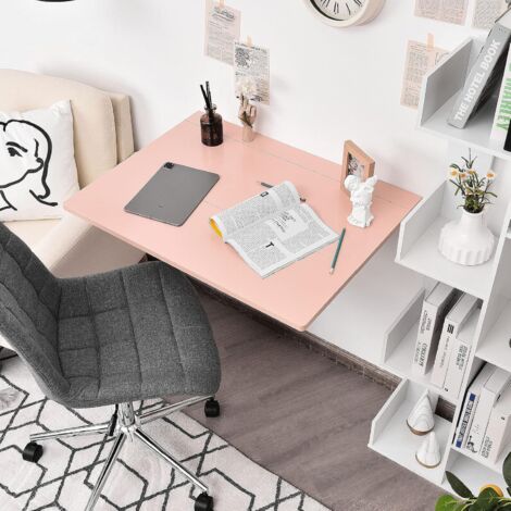  COSTWAY Tavolo Pieghevole A Muro, Tavolino Porta PC Da Parete In Legno, Tavolo A Scomparsa Multifunzionale, Ideale Per Soggiorno, Cucina E Studio, 80 X 60 X 45 Cm, Pink
