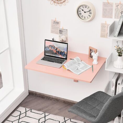  COSTWAY Tavolo Pieghevole A Muro, Tavolino Porta PC Da Parete In Legno, Tavolo A Scomparsa Multifunzionale, Ideale Per Soggiorno, Cucina E Studio, 80 X 60 X 45 Cm, Pink