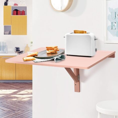  COSTWAY Tavolo Pieghevole A Muro, Tavolino Porta PC Da Parete In Legno, Tavolo A Scomparsa Multifunzionale, Ideale Per Soggiorno, Cucina E Studio, 80 X 60 X 45 Cm, Pink