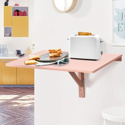  COSTWAY Tavolo Pieghevole A Muro, Tavolino Porta PC Da Parete In Legno, Tavolo A Scomparsa Multifunzionale, Ideale Per Soggiorno, Cucina E Studio, 80 X 60 X 45 Cm, Pink