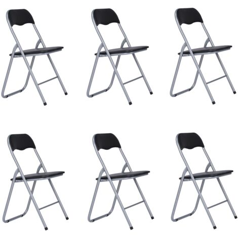  Sedia In Metallo Pieghevole Seduta Ecopelle NERO SET 6 PEZZI