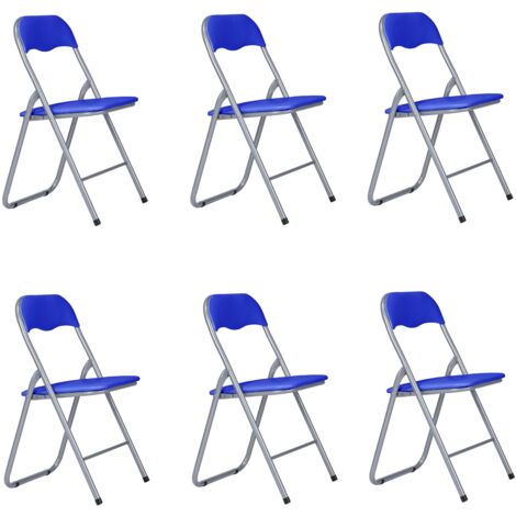  Sedia In Metallo Pieghevole Seduta Ecopelle BLU SET 6 PEZZI
