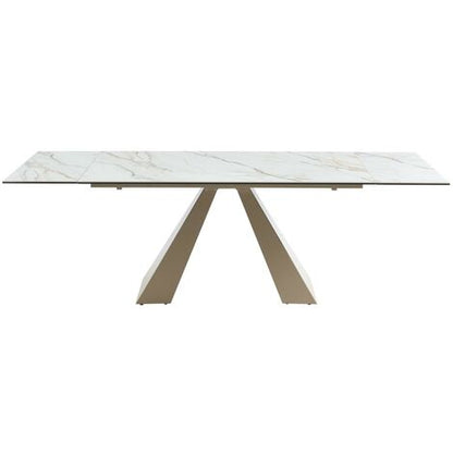  Tavolo Da Pranzo Allungabile Da 6 A 10 Coperti In Ceramica E Metallo Effetto Marmo Bianco E Beige - LOZIPA